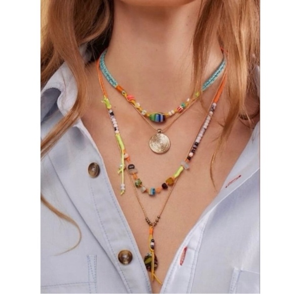 Free People My Magic Layered Necklace NWT Ariana Ost Bohemian Glass Whimsical - Picture 2 of 12